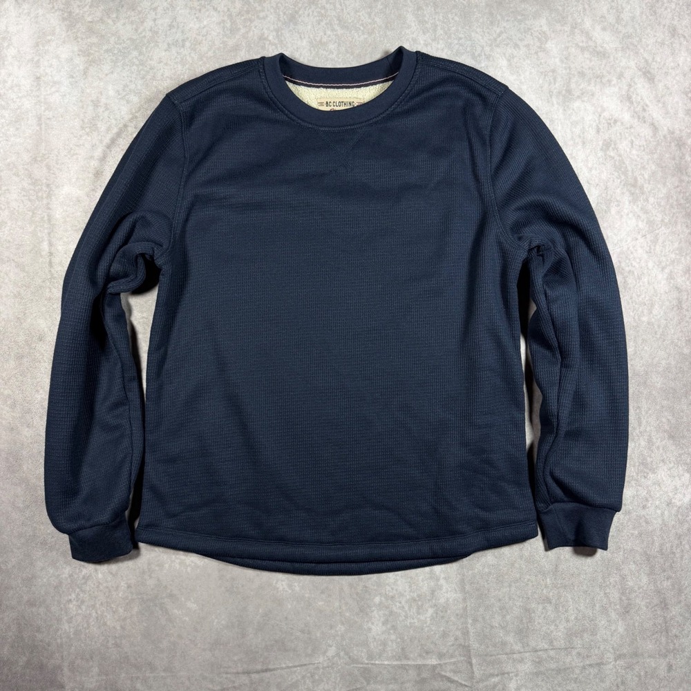 BC Clothing Heritage Mens Medium Navy Blue Waffle Knit Sherpa Lined Pullover